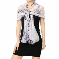 Allegra K Women Floral Prints Mesh Shiny Semi Sheer Long Scarf Accessories