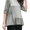 Allegra K Women Ruffled High-Low Hem 1/2 Sleeves Paneled Tunic Top