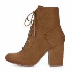 Allegra K Women's Round Toe Chunky High Heel Lace Up Booties Shoes