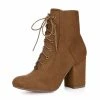 Allegra K Women's Round Toe Chunky High Heel Lace Up Booties Shoes