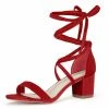 Allegra K Women's Lace Up Mid Chunky Heeled Sandals