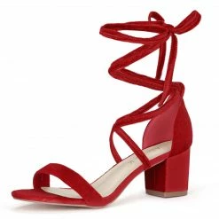 Allegra K Women's Lace Up Mid Chunky Heeled Sandals