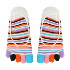 Allegra K Women Stripes Non Slip Seamless No Show Toe Socks Size 9-12