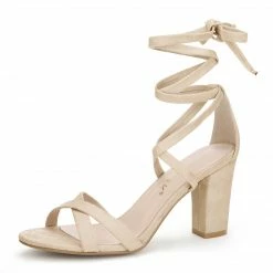 Allegra K YFL846-3 Women's Open Toe Lace-Up High Block Heeled Sandals