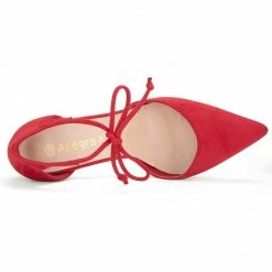 Allegra K Shoes Women Ankle Tie Chunky Heel Pointed Toe Dress Pumps