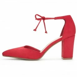 Allegra K Shoes Women Ankle Tie Chunky Heel Pointed Toe Dress Pumps