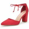 Allegra K Shoes Women Ankle Tie Chunky Heel Pointed Toe Dress Pumps