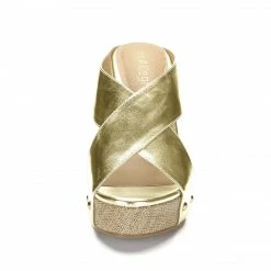 Allegra K Dys3308-3 Women Open Toe Linen Platform Slide Wedge Sandals Shoes