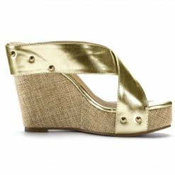 Allegra K Dys3308-3 Women Open Toe Linen Platform Slide Wedge Sandals Shoes