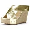 Allegra K Dys3308-3 Women Open Toe Linen Platform Slide Wedge Sandals Shoes