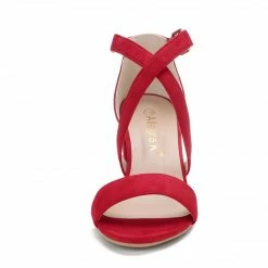 Allegra K YFL01162-2 Women Open Toe Cross Strap Mid Block Heel Sandals Shoes