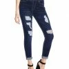 Allegra K Women's Mid Rise Washed Ripped Distressed Denim Skinny Jegging Jeans