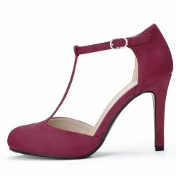 Allegra K Women's Rounded Toe Stiletto Heel T-Strap Dress Pumps