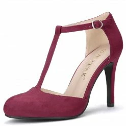 Allegra K Women's Rounded Toe Stiletto Heel T-Strap Dress Pumps
