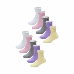 Allegra K Women 10 Pack Hearts Embroidery Cotton Stringy Selvedge Cuff Ankle Socks Accessories