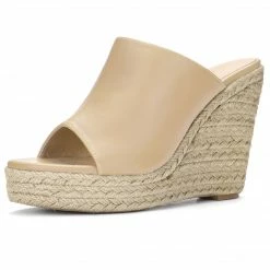 Allegra K Women Open Toe Espadrille Wedge Heel Platform Mules