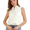 Women Allegra K Single Breasted Point Collar Sleeveless Shirt