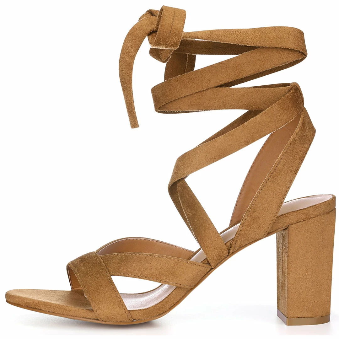 Allegra K Women Open Toe Crisscross Lace Up Chunky Heel Sandals 8 Allegra K Women Open Toe Crisscross Lace Up Chunky Heel Sandals