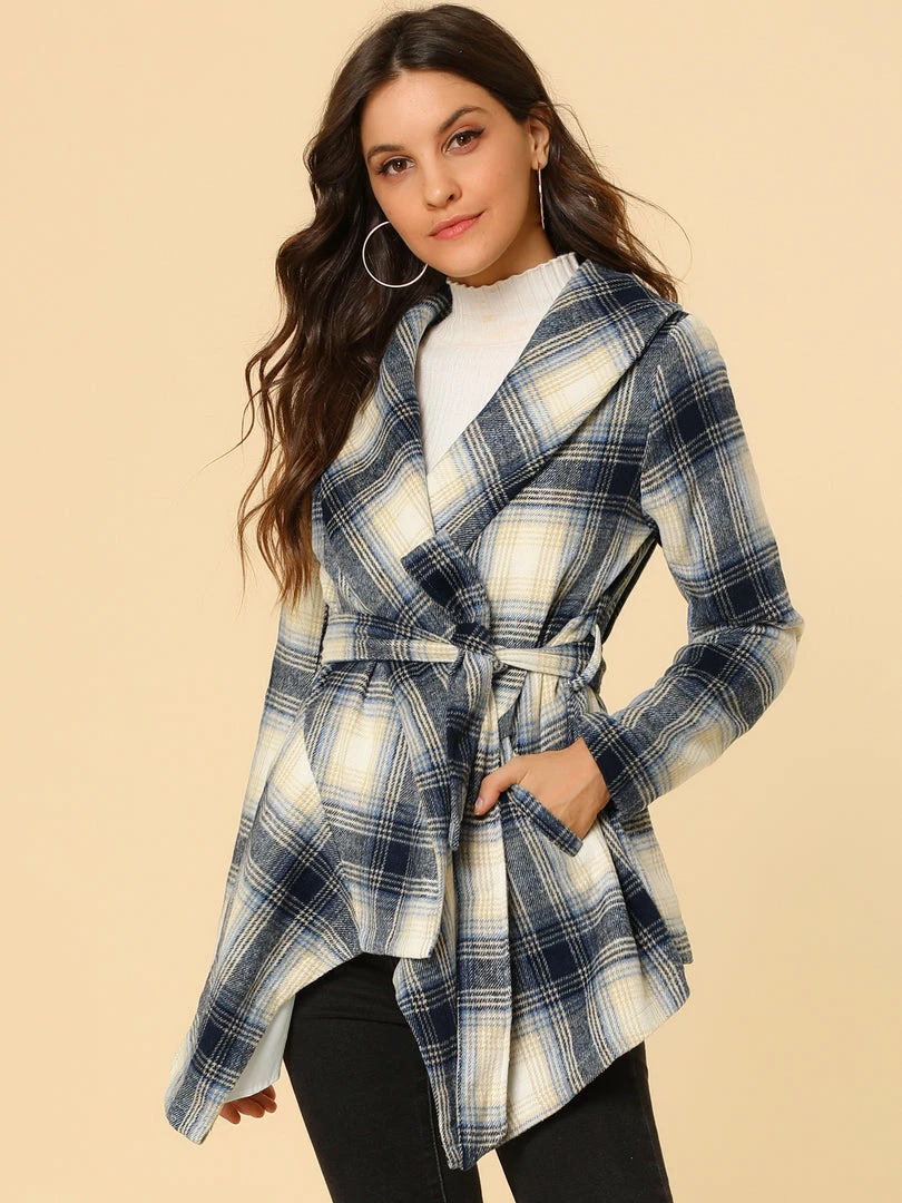 Allegra K Wide Lapel Plaid Fall Wrap Coat Women 4 Allegra K Wide Lapel Plaid Fall Wrap Coat Women