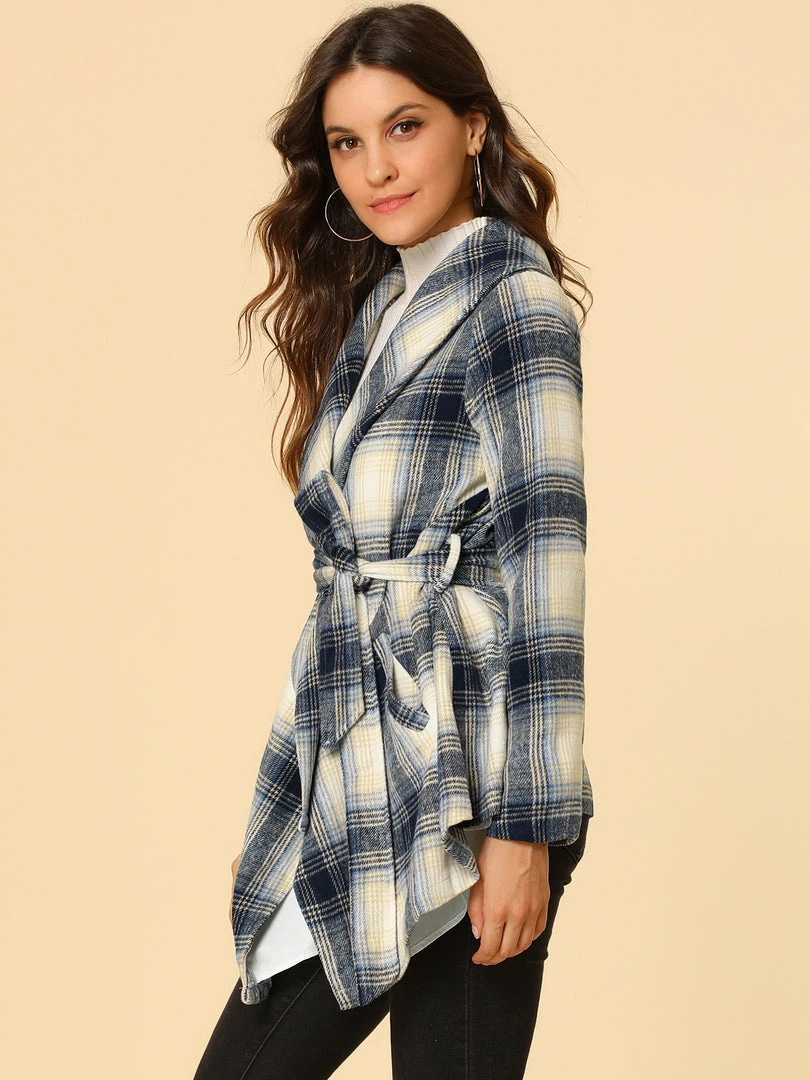 Allegra K Wide Lapel Plaid Fall Wrap Coat Women 5 Allegra K Wide Lapel Plaid Fall Wrap Coat Women