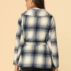 Allegra K Wide Lapel Plaid Fall Wrap Coat Women 48 Allegra K Wide Lapel Plaid Fall Wrap Coat Women