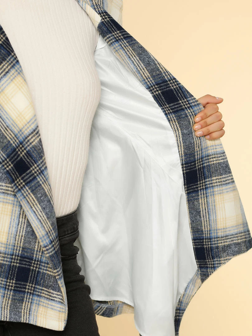 Allegra K Wide Lapel Plaid Fall Wrap Coat Women 8 Allegra K Wide Lapel Plaid Fall Wrap Coat Women