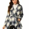 Allegra K Wide Lapel Plaid Fall Wrap Coat Women