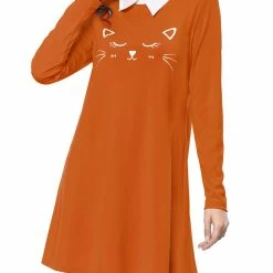 Allegra K Women Contrast Collar Flare Hem Above Knee Dress