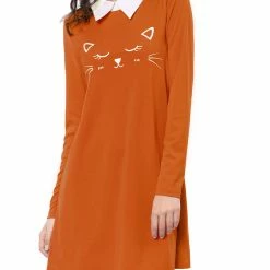 Allegra K Women Contrast Collar Flare Hem Above Knee Dress