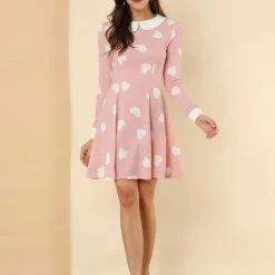 Allegra K Women Polka Dot Contrast Collar Above Knee A Line Dress