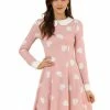 Allegra K Women Polka Dot Contrast Collar Above Knee A Line Dress