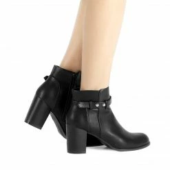Allegra K Women's Round Toe Strap Block High Heel Ankle Bootie Shoes