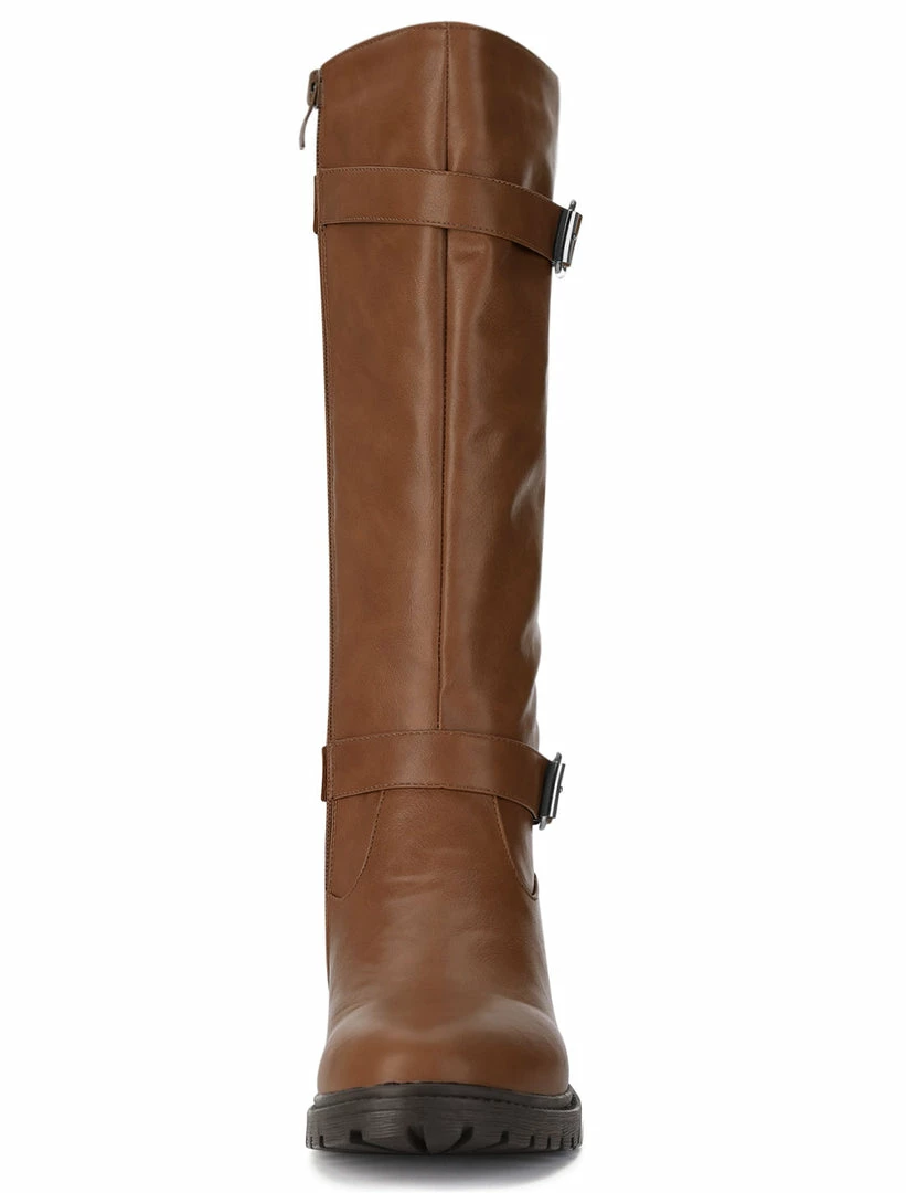 Allegra K Shoes XNM-2 Women Round Toe Buckle Straps Zipper Riding Boots 4 Allegra K Shoes XNM-2 Women Round Toe Buckle Straps Zipper Riding Boots