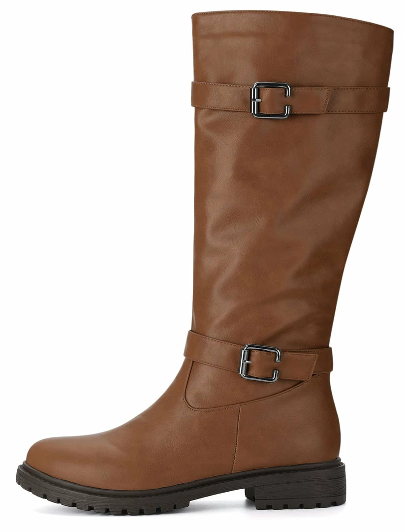 Allegra K Shoes XNM-2 Women Round Toe Buckle Straps Zipper Riding Boots 8 Allegra K Shoes XNM-2 Women Round Toe Buckle Straps Zipper Riding Boots