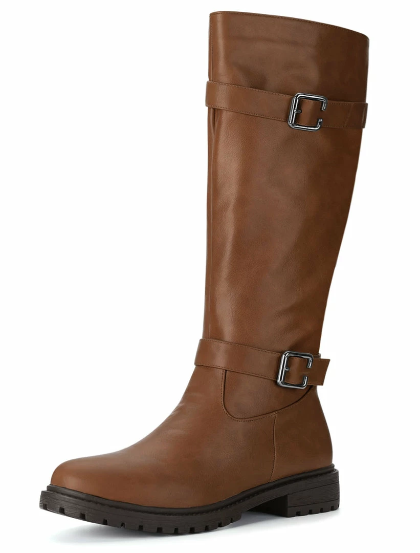 Allegra K Shoes XNM-2 Women Round Toe Buckle Straps Zipper Riding Boots 3 Allegra K Shoes XNM-2 Women Round Toe Buckle Straps Zipper Riding Boots