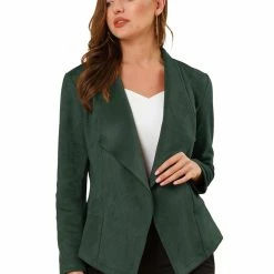 Allegra K Women's Moto Faux Suede Jacket Lightweight Open Front Lapel Draped Outwear Cardigan Clothing