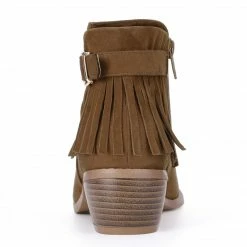 Allegra K Women's Buckle Tassel Low Chunky Heel Ankle Booties