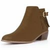 Allegra K Women's Buckle Tassel Low Chunky Heel Ankle Booties