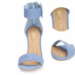Allegra K Shoes BC0593 Women Block Heel Zipper Buckle Ankle Strap Sandals