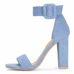 Allegra K Shoes BC0593 Women Block Heel Zipper Buckle Ankle Strap Sandals
