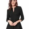 Women Allegra K V Neck 3/4 Sleeves Button Cuffs Peplum Top