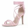 Allegra K YFL514-10 Women Open Toe Stiletto Heel Lace Up Dress Sandals Shoes