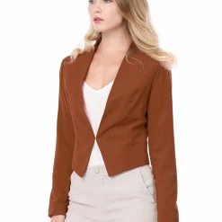 Allegra K Women Collarless Cropped Blazer