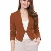 Allegra K Women Collarless Cropped Blazer