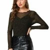 Allegra K Long Sleeve Ruffles Mesh Tops With Spaghetti Strap Camisole