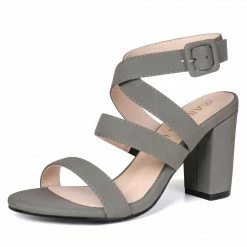 Allegra K YFL284-23 Women Crisscross Open Toe Block Heel Strappy Sandals Shoes