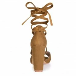 Allegra K Shoes TR4033-7 Women Crisscross Front Block Heeled Lace Up Sandals