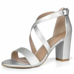 Allegra K HJ284H-03 Women Chunky Heel Crisscross Straps Dress Sandals