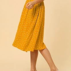 Allegra K Women's Polka Dots Elastic Waist A Line Midi Skirt