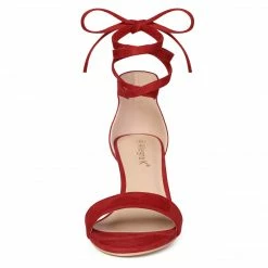 Allegra K Women's Women Open Toe Kitten Heel Lace Up Dress Sandals